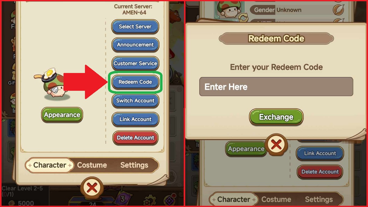 the code redemption window in legend of mushroom