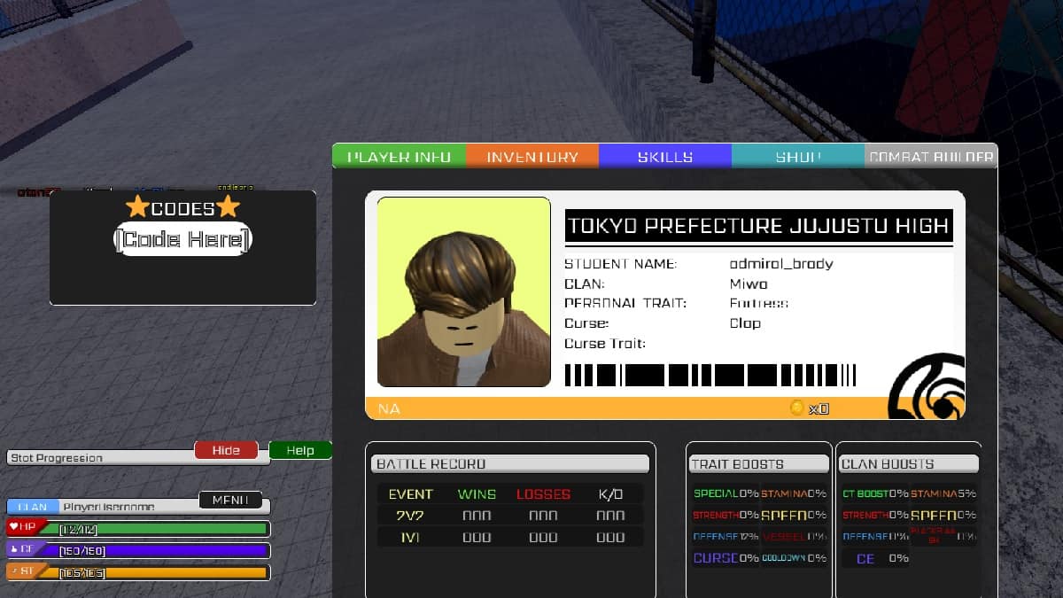 the code redemption window in jujutsu chronicles