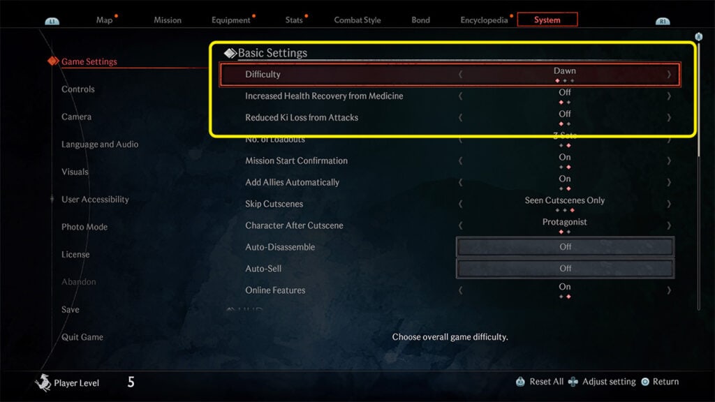 How to adjust difficulty settings in Rise of the Ronin