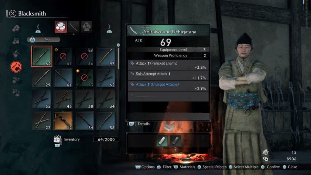 Visit the blacksmith to disassemble equipment you can't use.