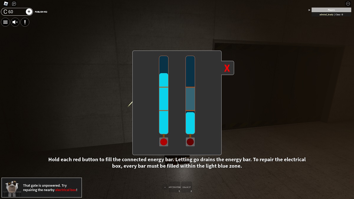 fixing the electrical box during the hunt event in scp roleplay