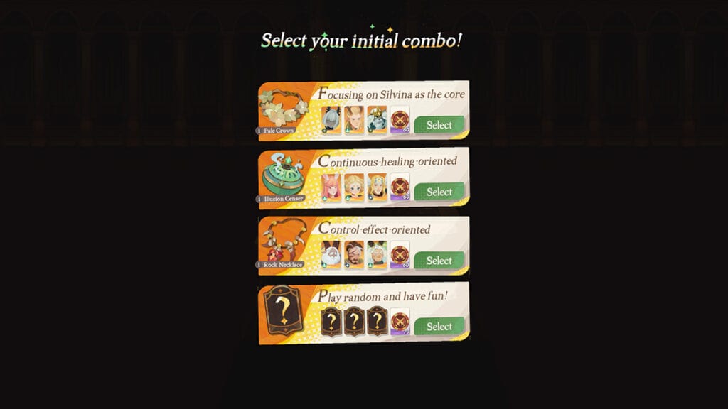 The initial combo selection screen, as showcased in AFK Journey. 