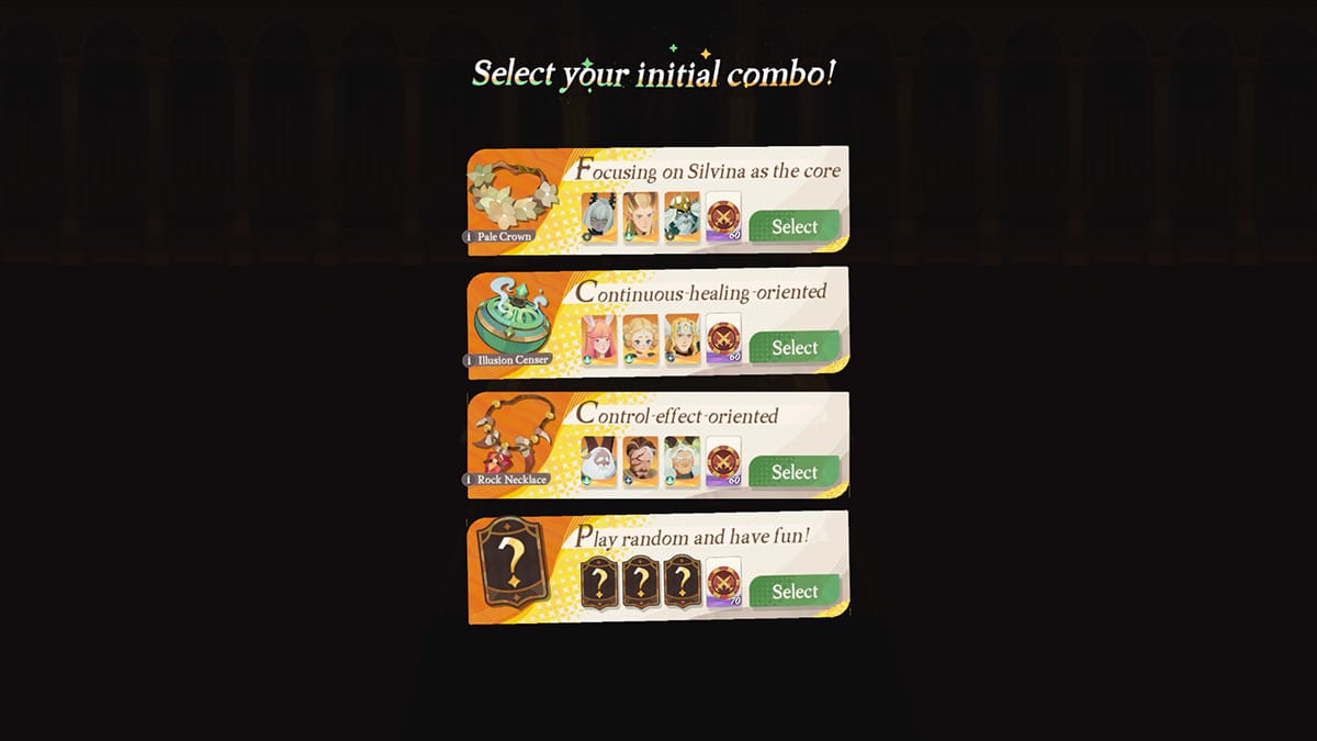 The initial combo selection screen, as showcased in AFK Journey.