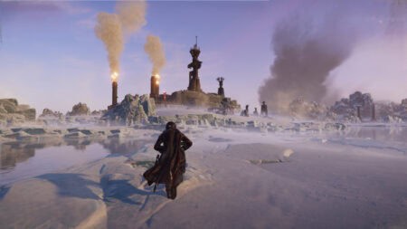 A Helldiver runs toward an Automaton factory in Helldivers 2