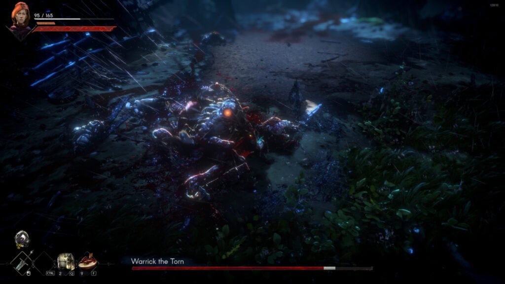 The player battles Warrwick the Torn, the first boss in No Rest for the Wicked