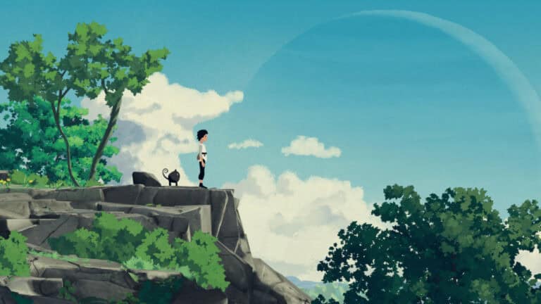 Planet of Lana Review – Ghibli Goodness Lana and Mui stand on a cliff in Planet of Lana