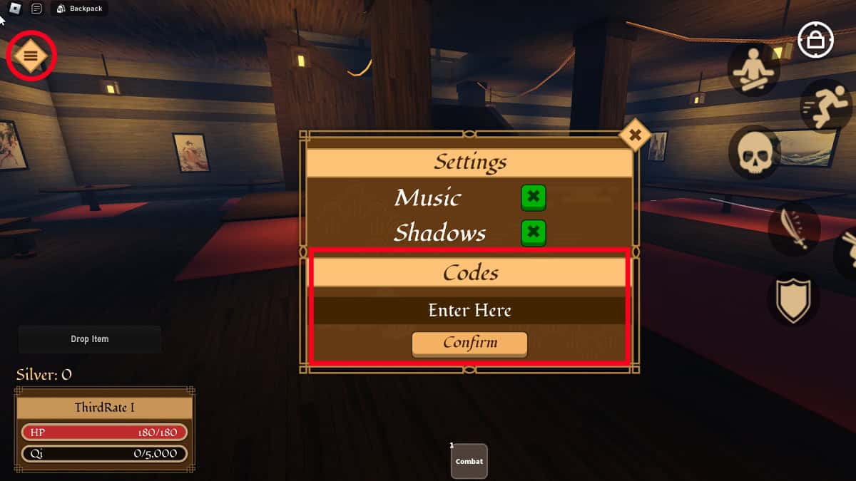 How to redeem codes in Roblox Murim Cultivation.