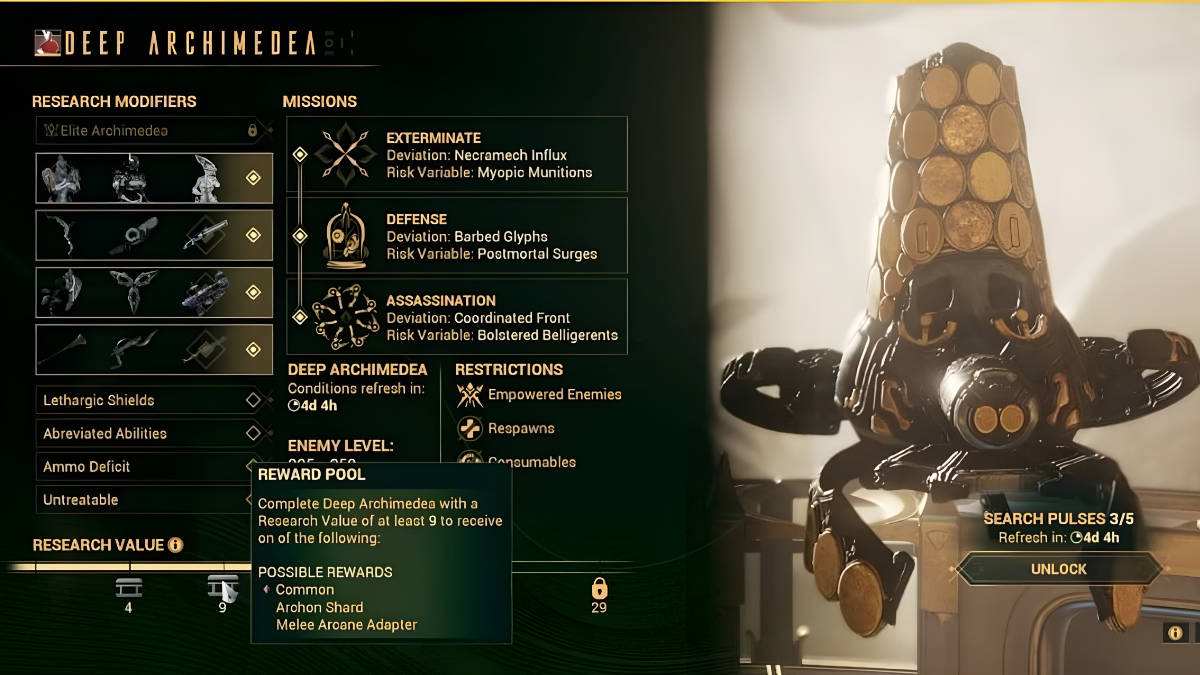 Warframe Deep Archimedea UI