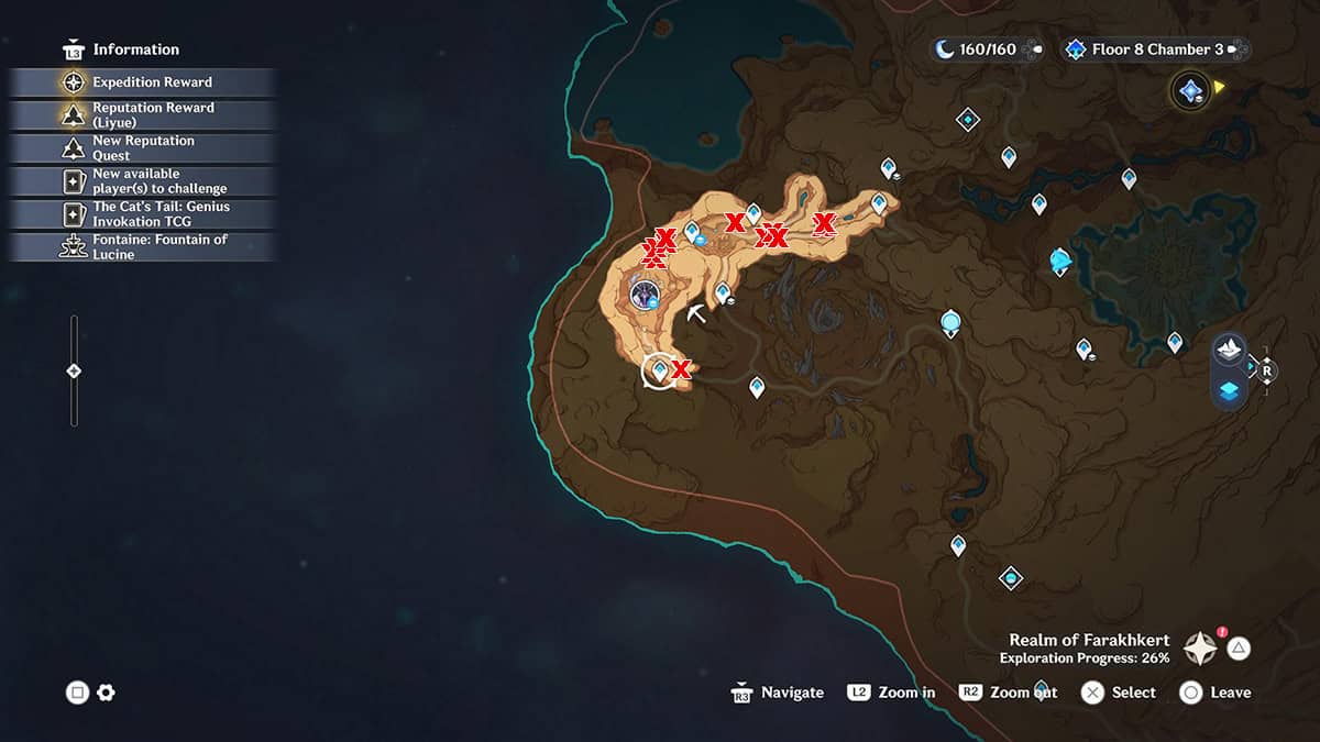 The location of all Trishiraite crystals found in the ruins below Gate of Zulqarnain.