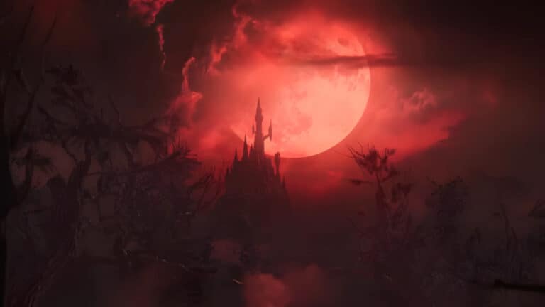 Dead by Daylight Spills Blood with Castlevania Teaser The red moon and castle from the Dead by Daylight x Castlevania crossover