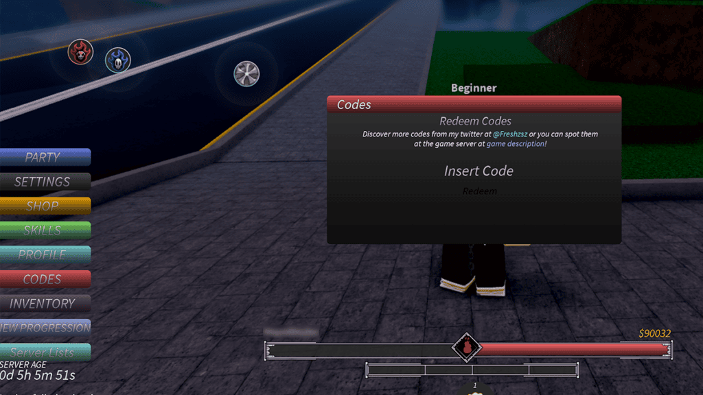 Redeem codes in Roblox PM
