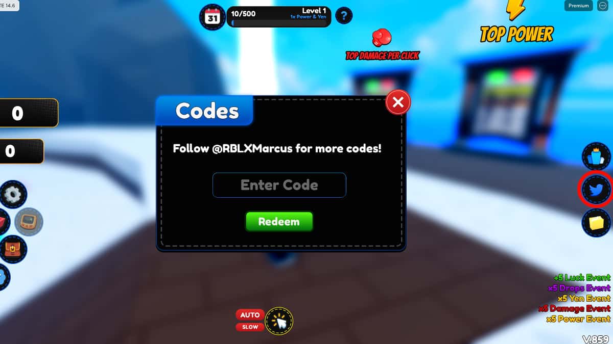 Redeeming codes in Roblox Anime Max Simulator.