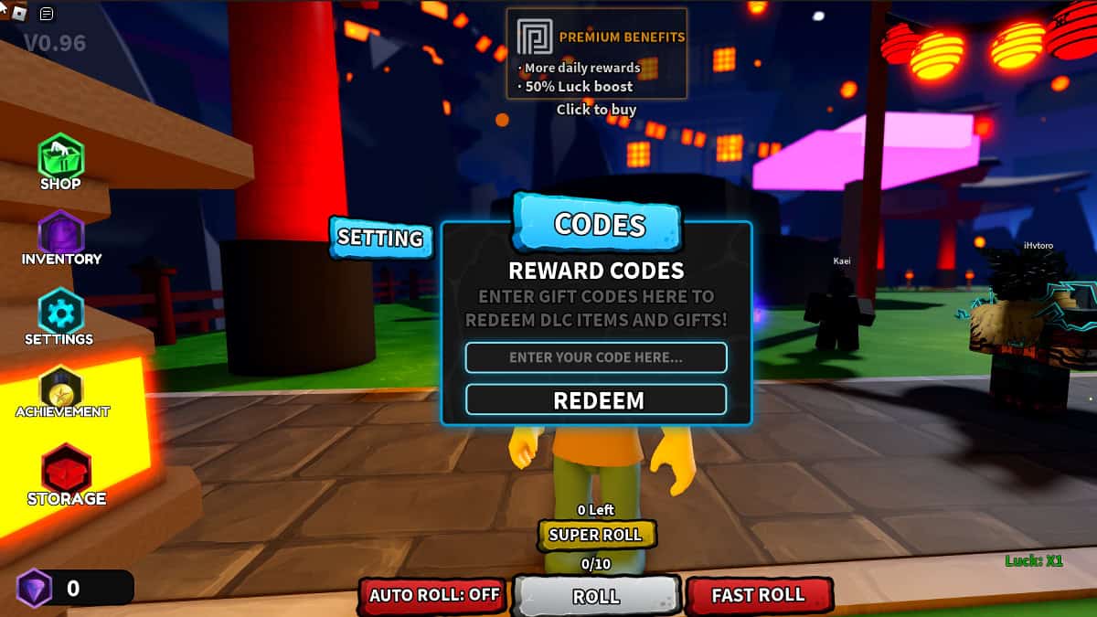 Redeem codes in Roblox Anime RNG Battlegrounds.