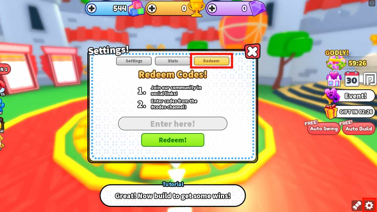 Redeeming codes in Roblox Build a Bridge Simulator.