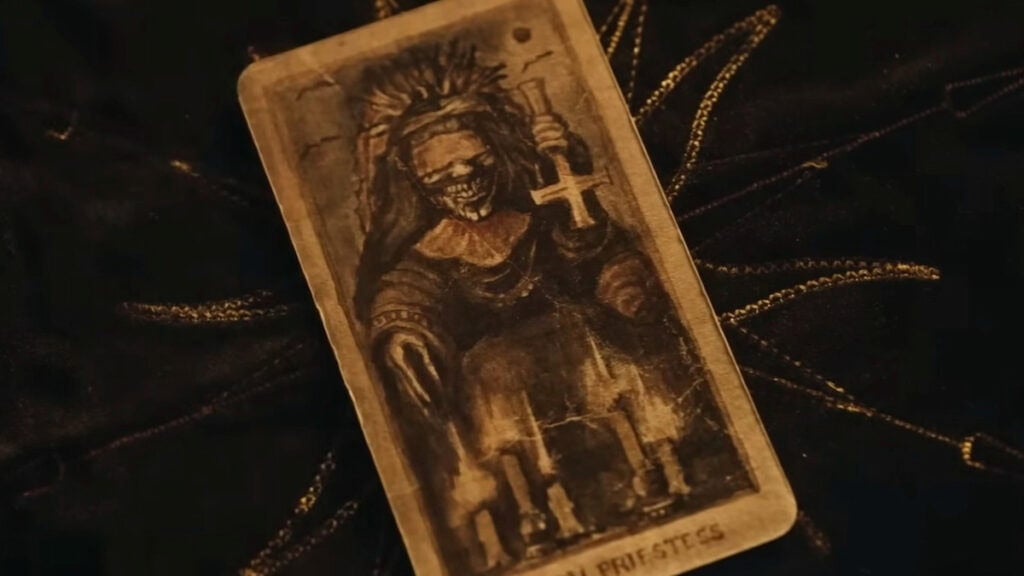 Tarot Review – There’s No Heart in These Cards The High Priestess card in the horror movie, Tarot.
