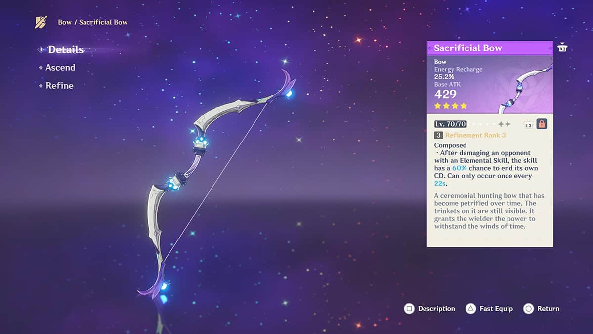 The Sacrificial Bow, a great pick for Sigewinne in Genshin Impact.