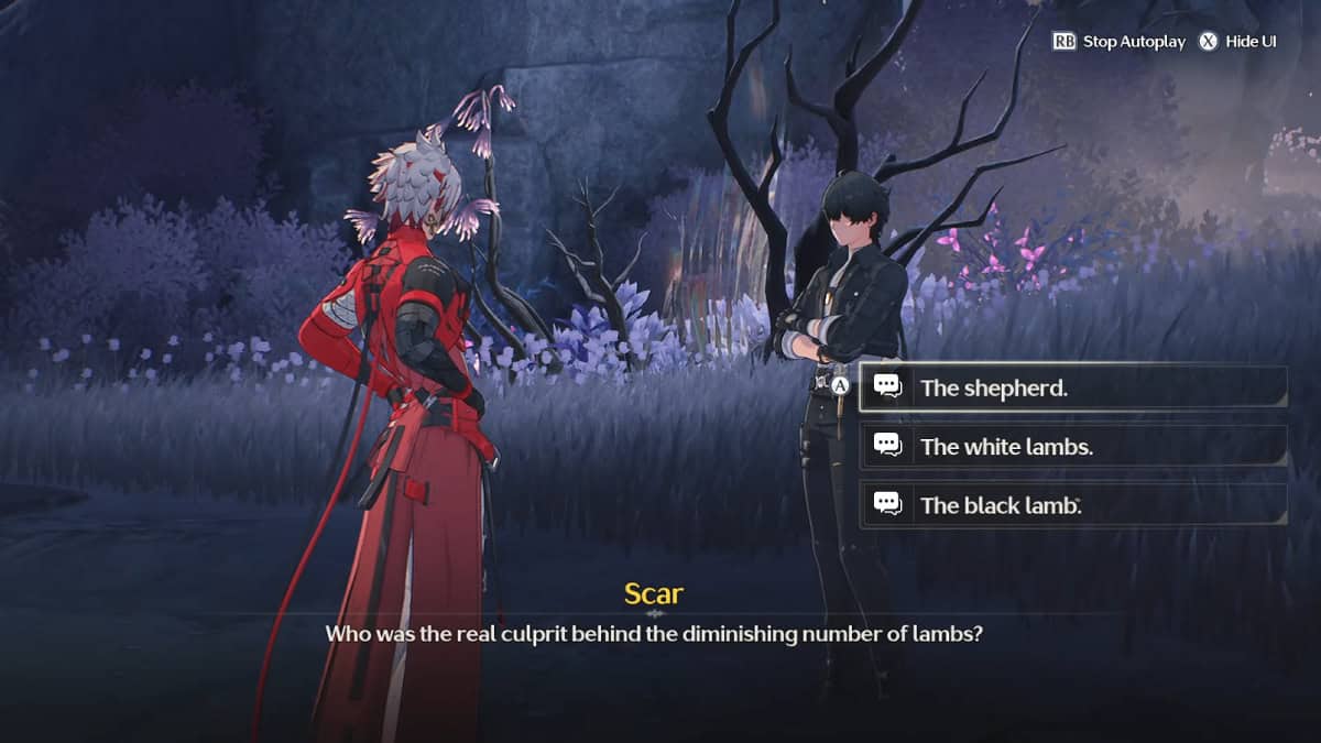 Answering Scar's questions in the Ominous Star quest.