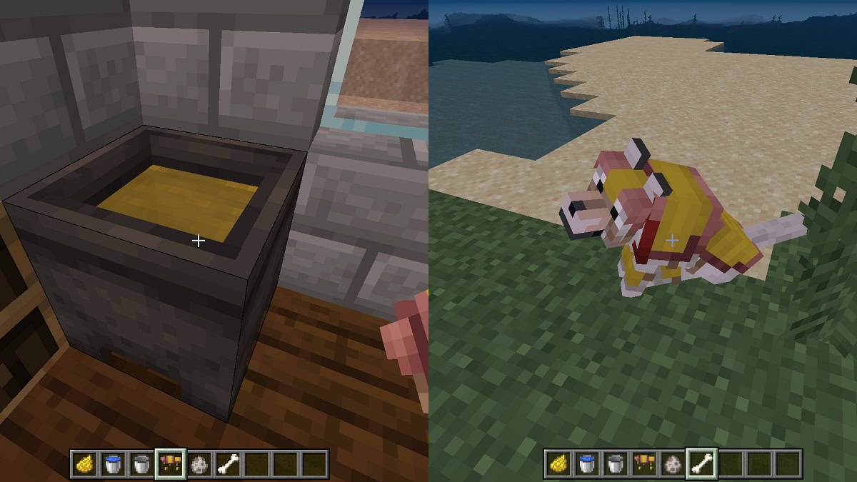 dyeing wolf armor using a cauldron in minecraft