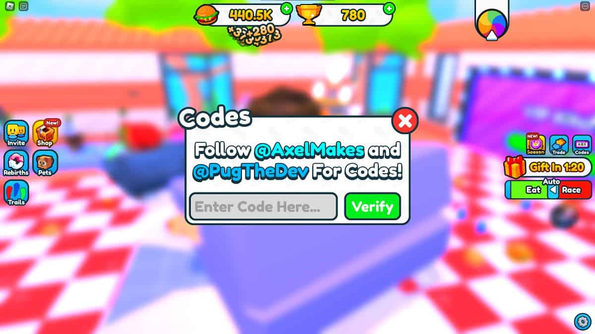code redemption window in roblox get fat and roll race