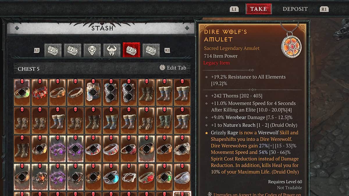 a stash full of legacy items in diablo 4