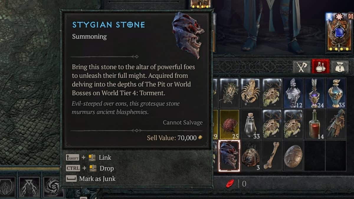 Diablo 4 Stygian Stone storage