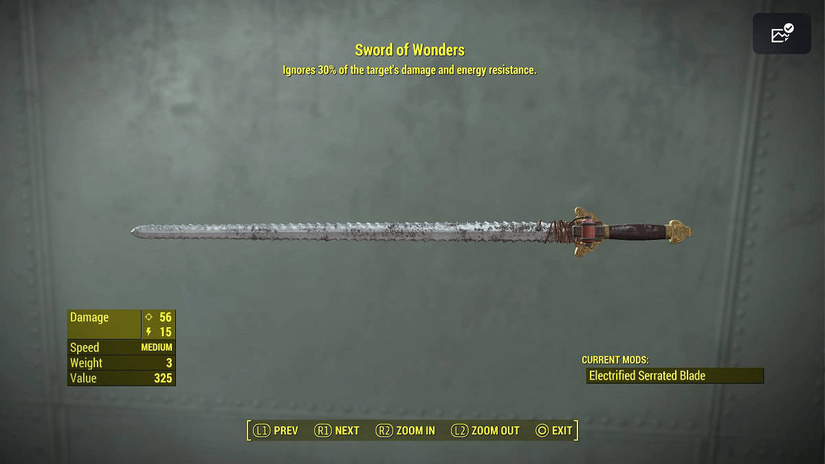 sword of wonders, one of the best melee weapons in fallout 4