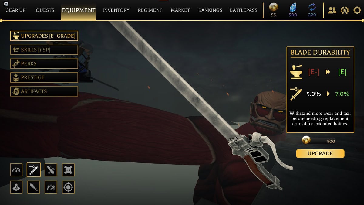 how to upgrade equipment in attack on titan revolution