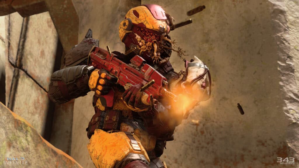 A soldier fires in Halo Infinite