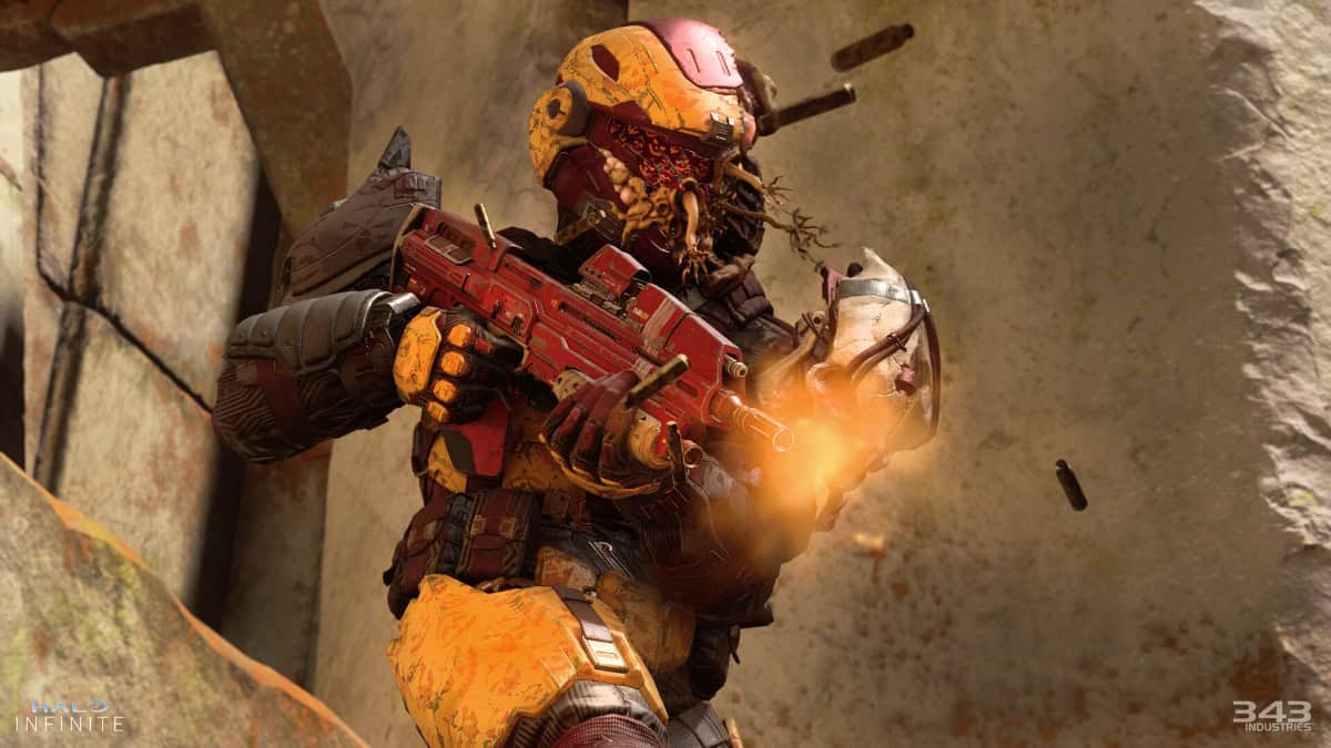 A soldier fires in Halo Infinite