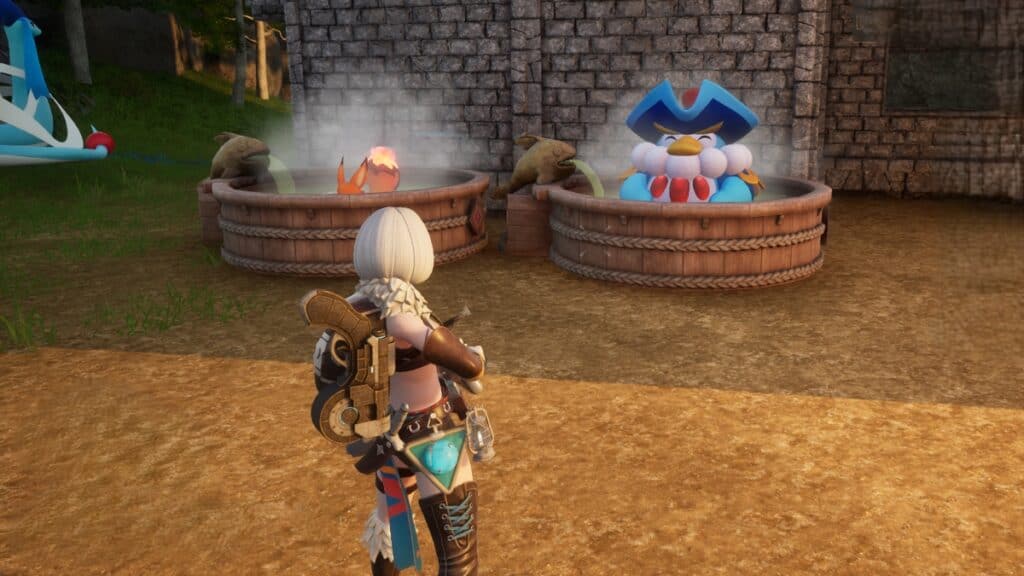 How to Make Working Conditions Better in Palworld and Put a Smile on Depresso Two Pals visit the hot springs in Palworld