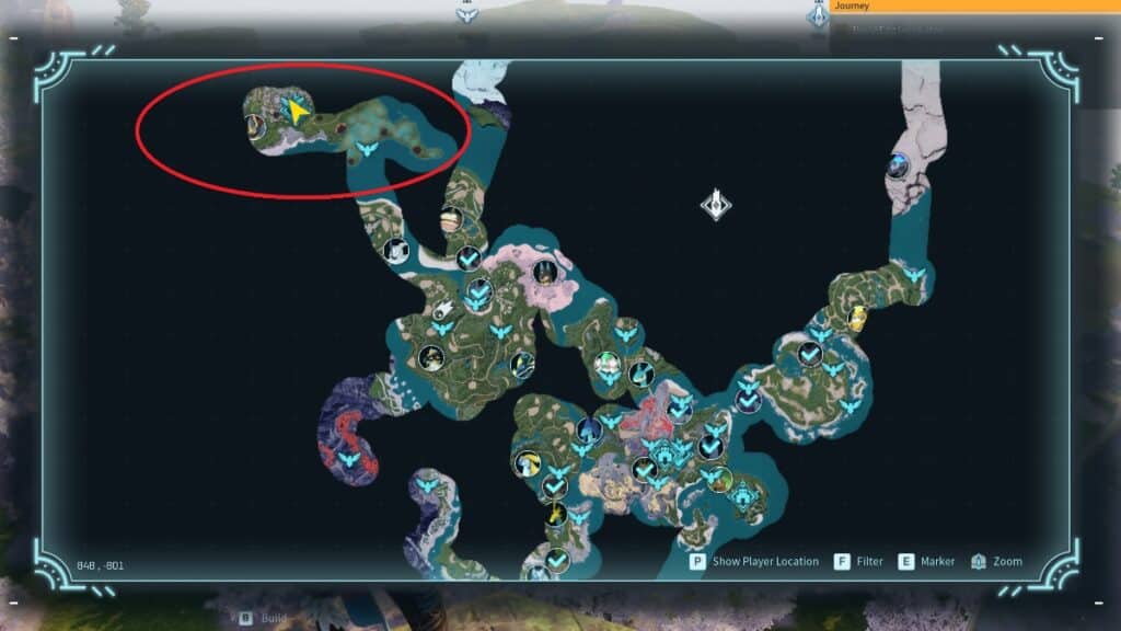 A map of Palworld showing where the new island Sakurajima is