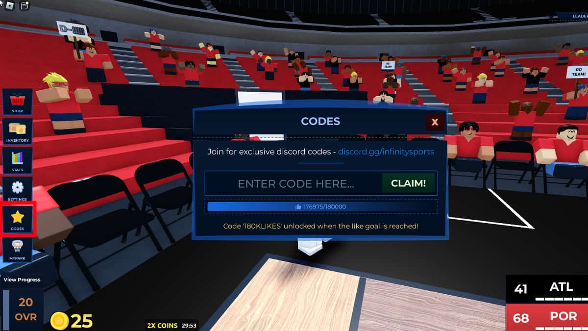 Redeeming codes in Roblox Basketball Legends