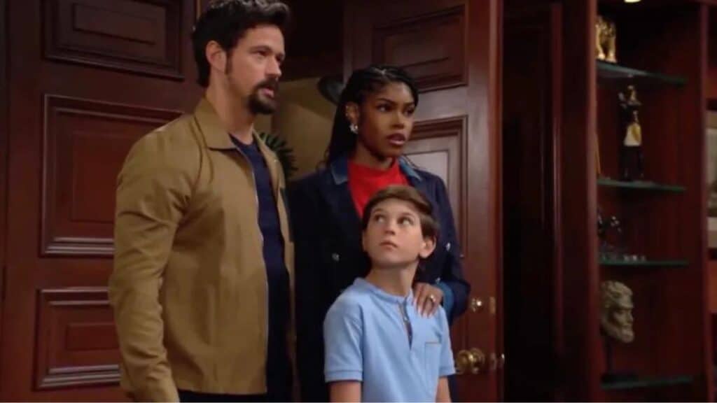 The Bold and the Beautiful Star Matthew Atkinson Thinks Thomas and Paris Romance Is ‘Cool’ The Bold and the Beautiful characters Thomas and Paris with Douglas.