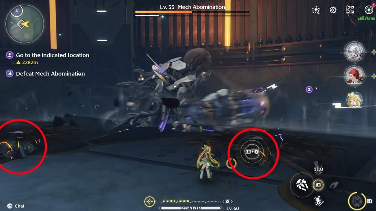 You can throw fallen rocks at the Mech Abomination to stun it.