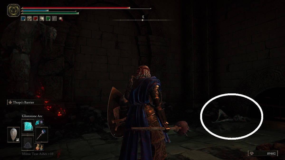 somber smithing stone on corpse in ruined forge of starfall past