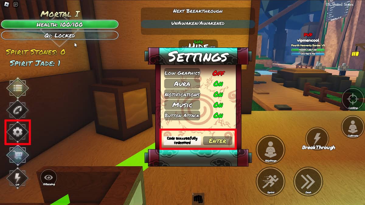 Redeeming codes in Roblox Celestial Ascension.