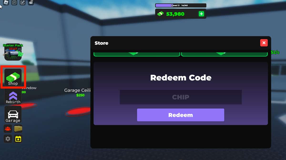 Redeeming codes in Roblox Criminal Tycoon.