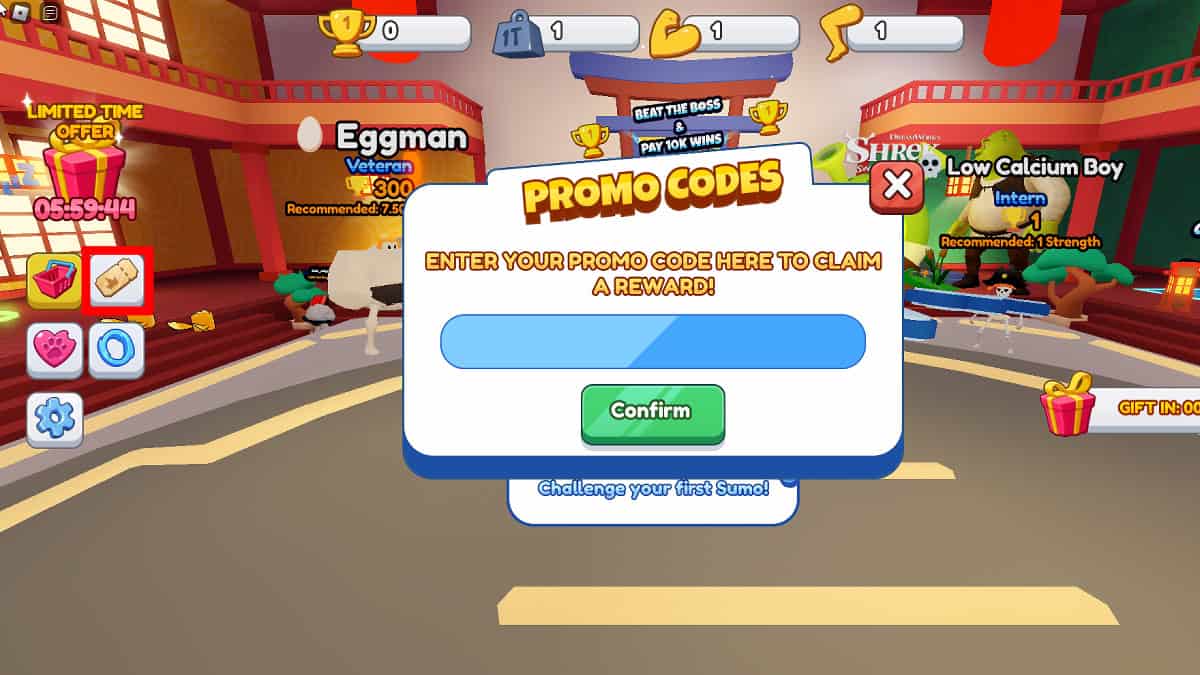 Redeeming codes in Roblox Sumo Wrestling Simulator.