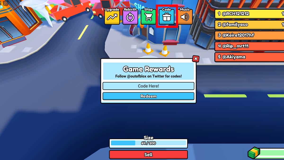 Redeeming codes in Roblox Tornado Simulator