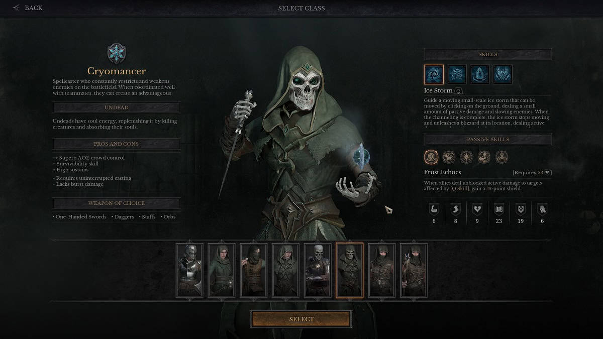 cryomancer class in dungeonborne