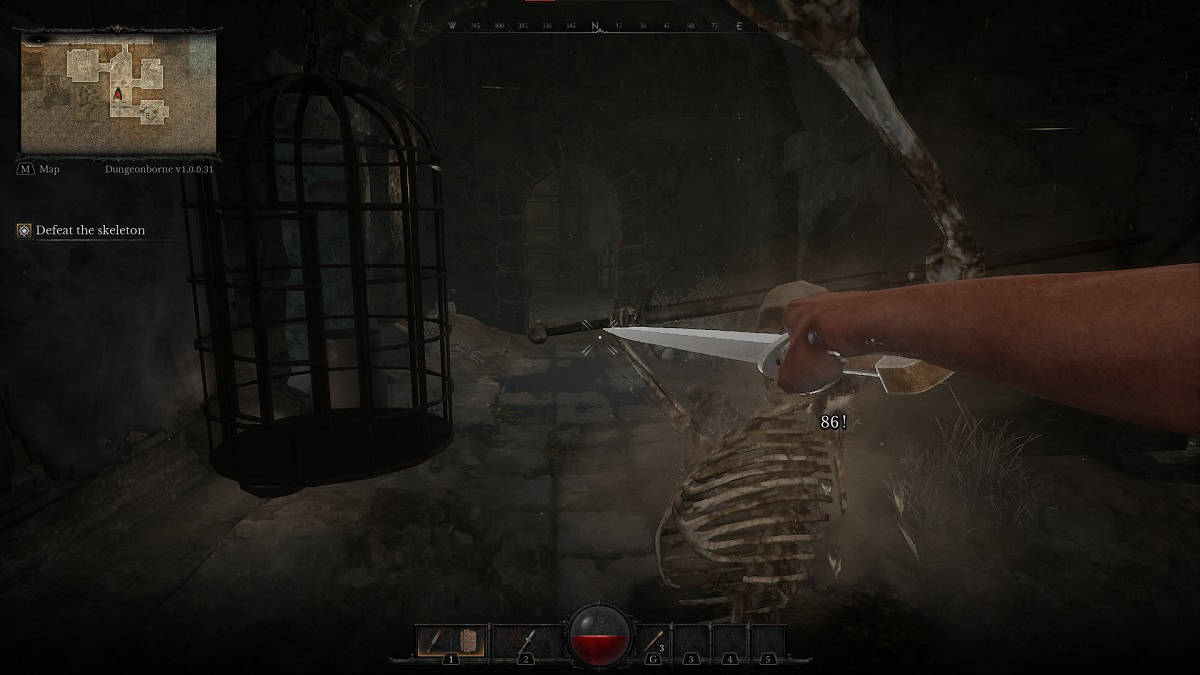 fighting a skeleton in dungeonborne