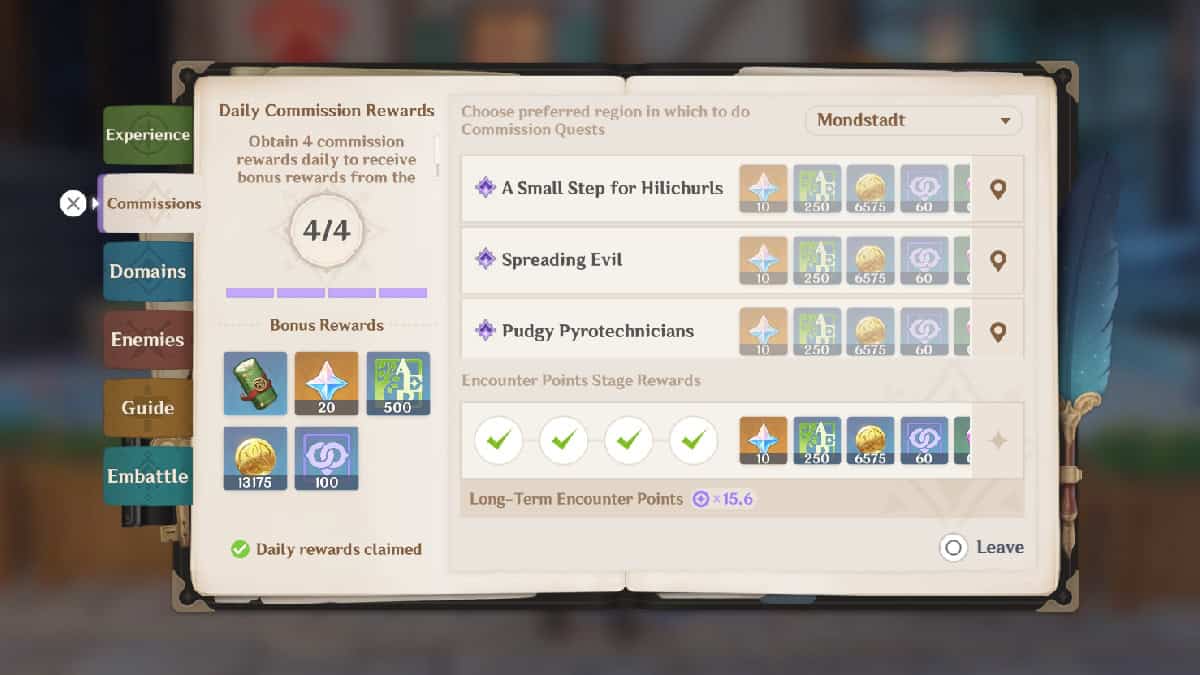 how to use long term encounter points genshin