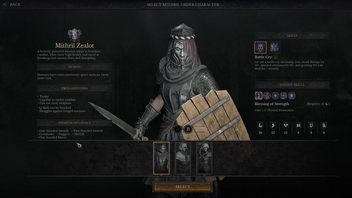 choosing a class for mithril order in dungeonborne