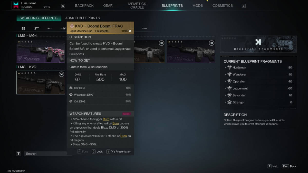 Once Human burn build weapon boom boom