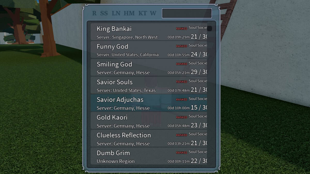the menu used when server hopping to join raids in type soul