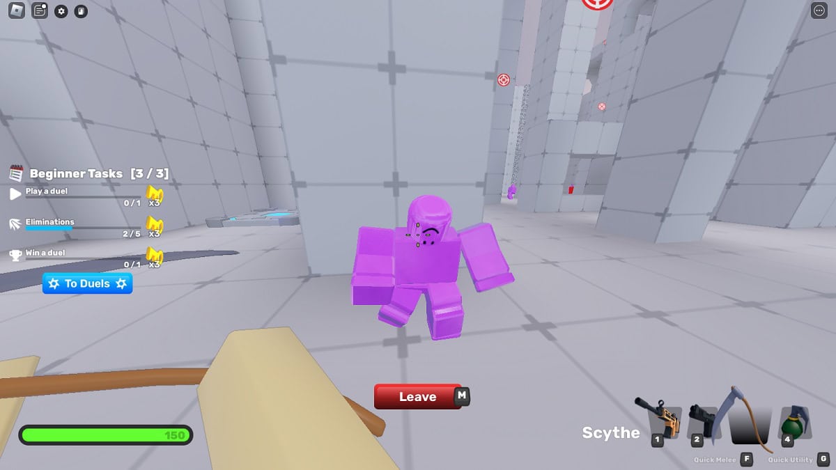 fighting an npc dummy in the shooting range of roblox rivals