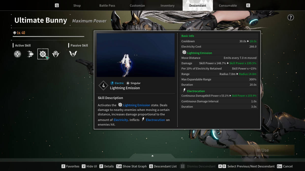 The First Descendant Skills page