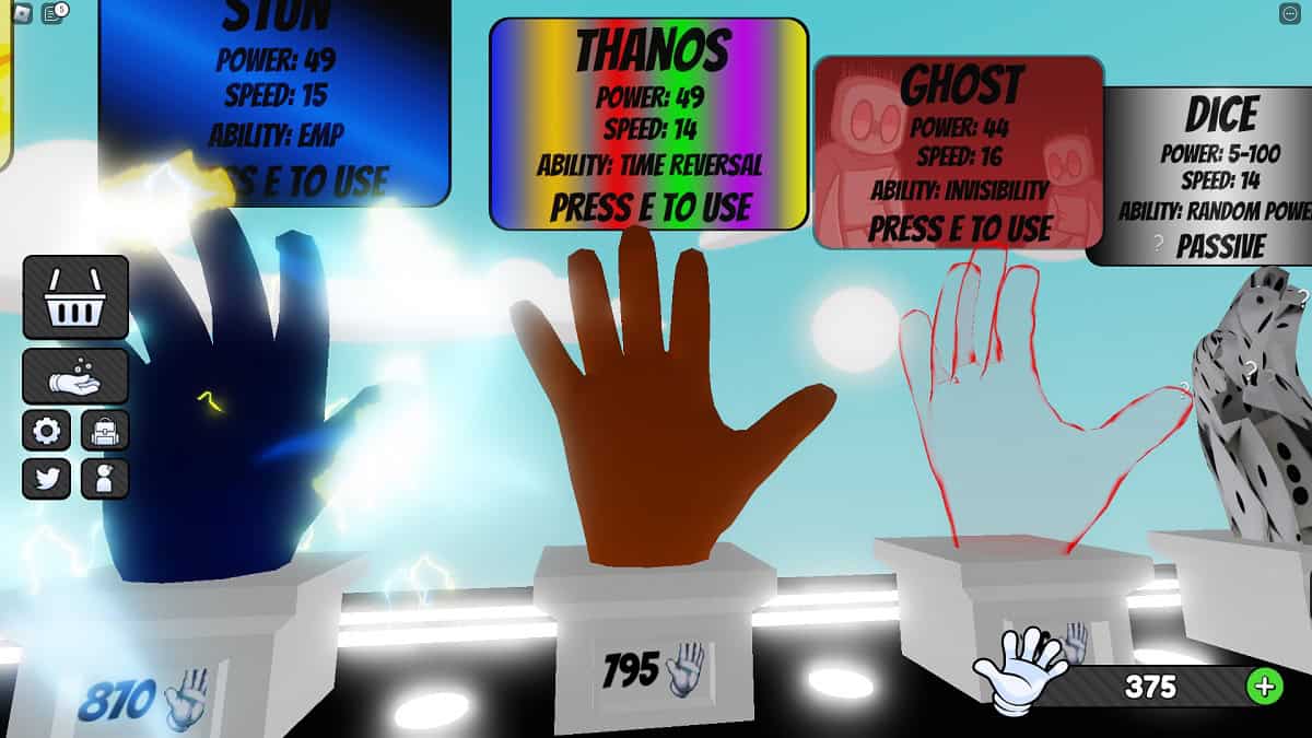 thanos glove stand in roblox slap battles