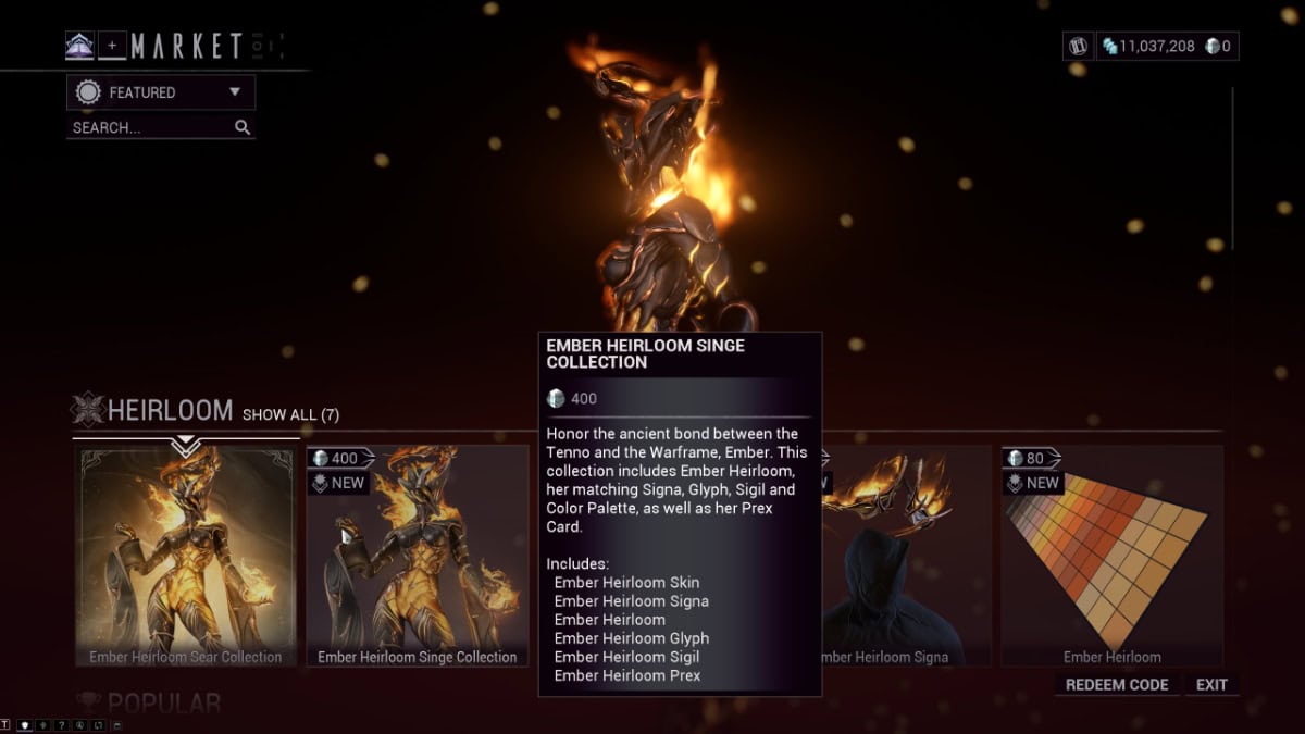Warframe ember heirloom skin price