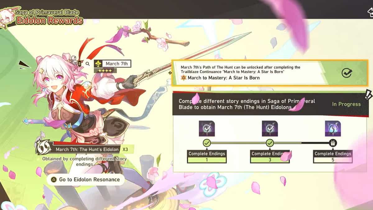 You can get Hunt March 7th Eidolons from Honkai Star Rail Saga of Primaveral Blade event.